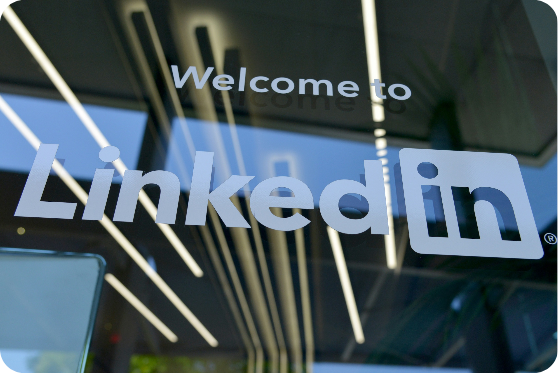 Text on a glass "Welcome to LinkedIn"